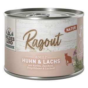 Wildes Land - Feline Adult Ragout Huhn & Lachs Dose