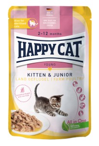 Happy Cat - Young Meat in Sauce Kitten & Junior Land-Geflügel Beutel